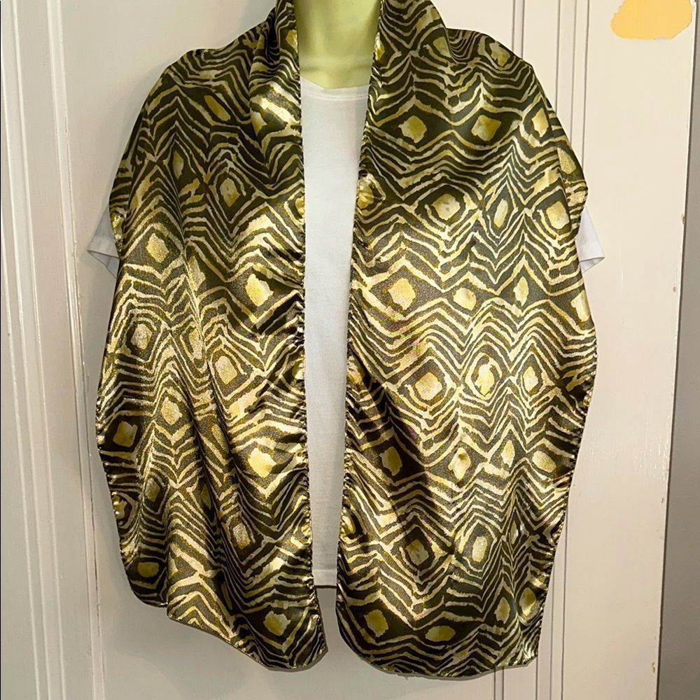 Vintage Chartreuse Green, Gold &‎ Gray Animal Patterned Long Polyester Scarf